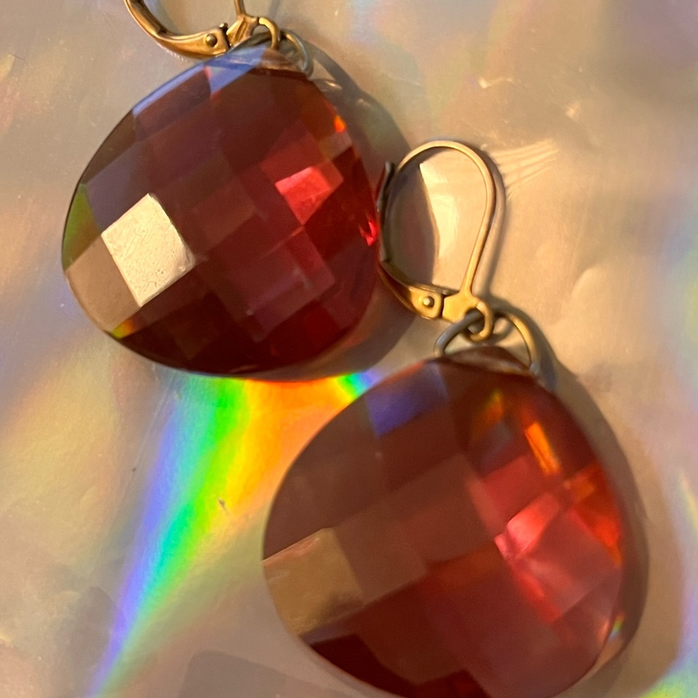 Earrings red faceted acrylic earrings never worn